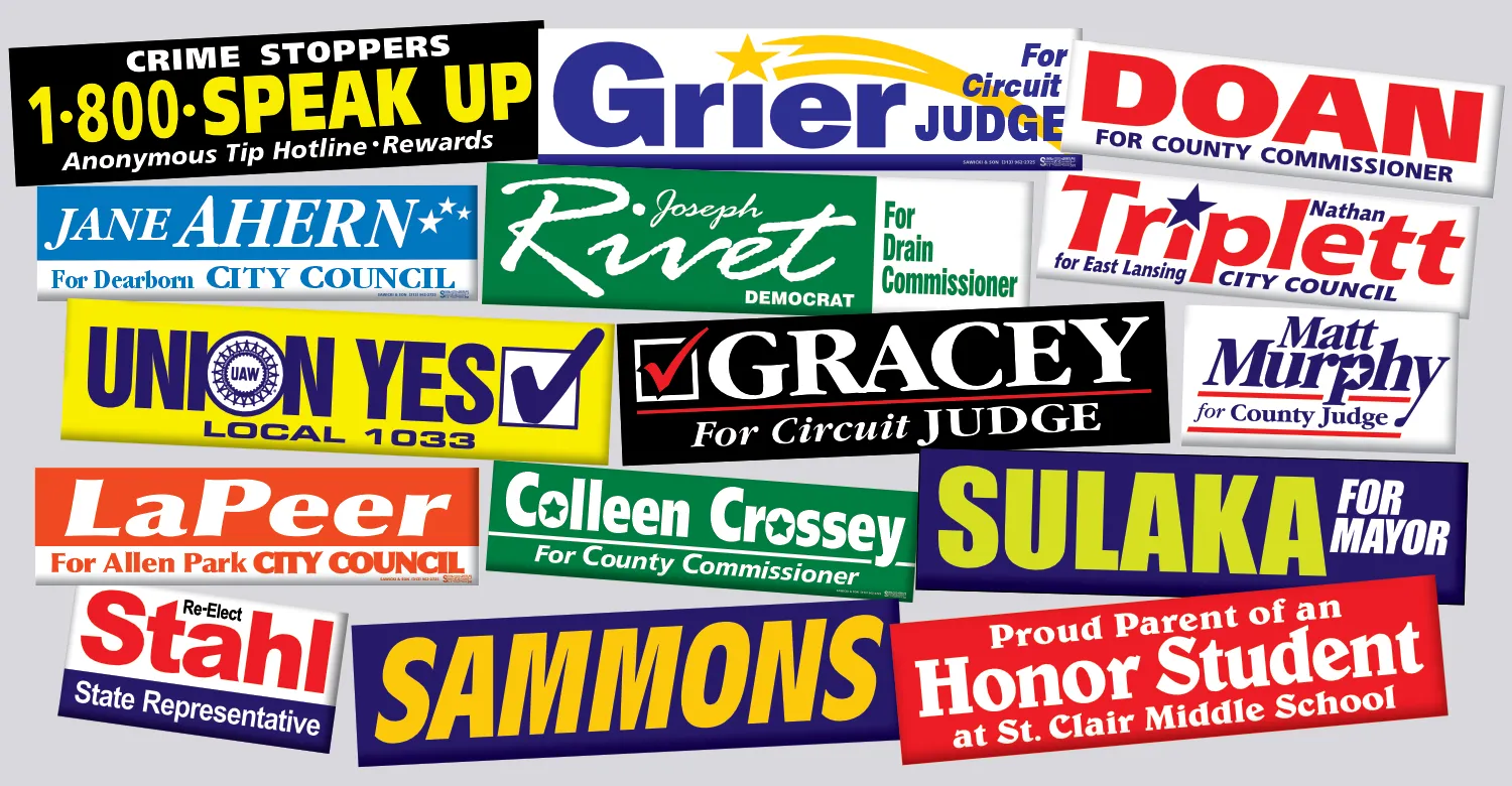 Collection of political campaign bumper stickers