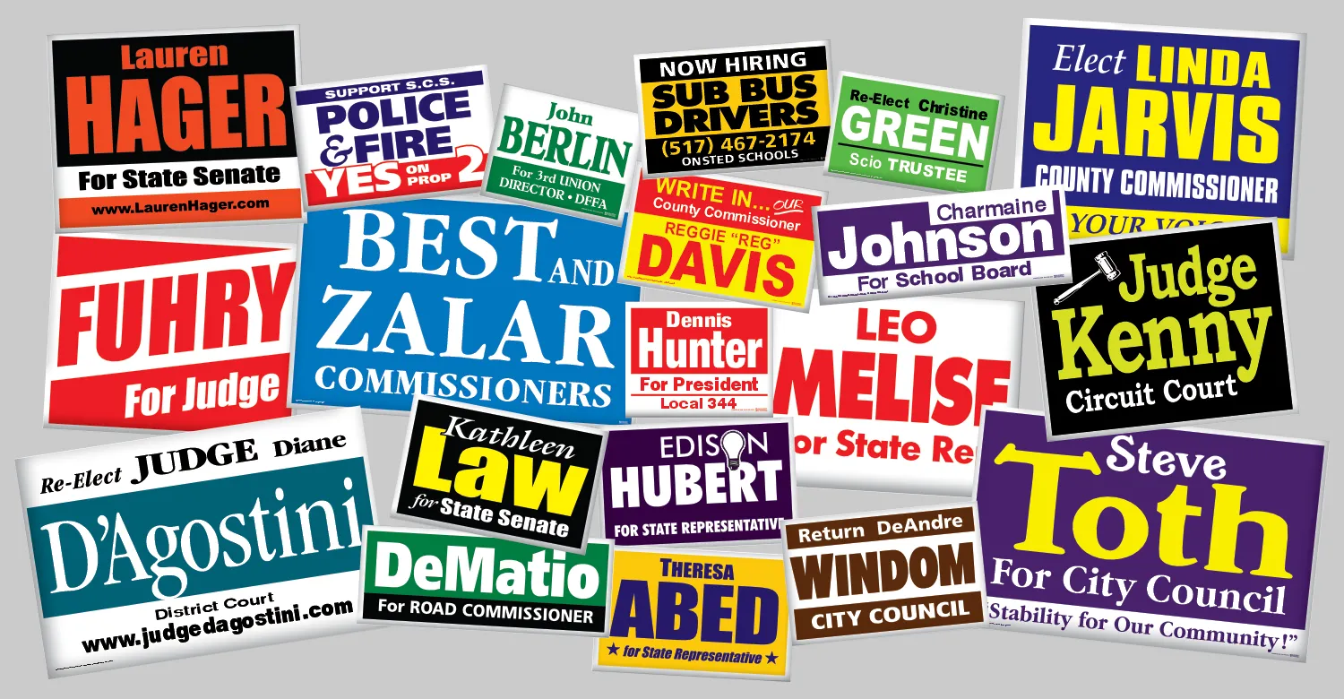 Collection of political campaign signs